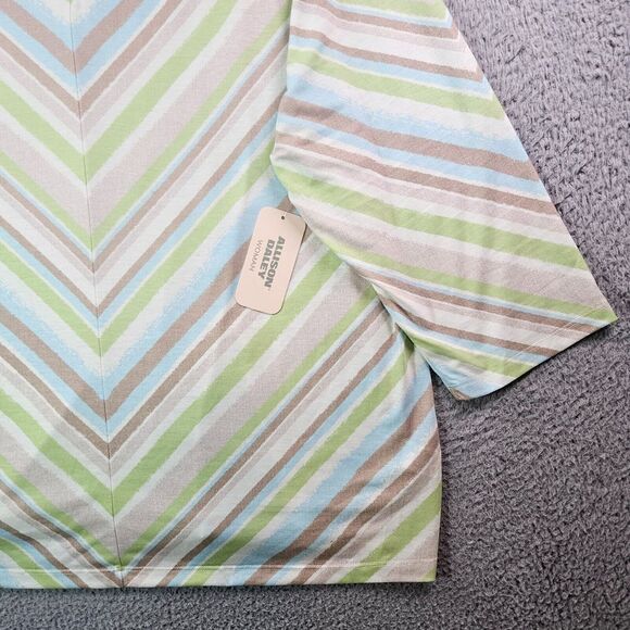 NWT Allison Daley Top Blouse Women 2X Green Blue Brown Beige Striped NEW - Picture 2 of 11